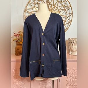 New Jones New York Dark Blue 3X Cardigan with Gold Accent